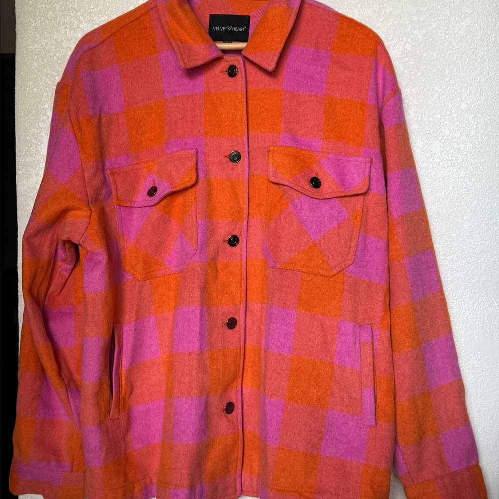 Velvet Heart Women's Pink and Orange Plaid Utility Jacket